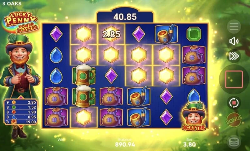 Lucky Penny Power Scatter - Jeu de base avec des disparitions en cascade et un multiplicateur cumulatif